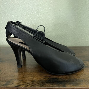 Paul Green Black Leather Avanti Heel Peep Toe‎ Women’s Size 7 ( 4 1/2)